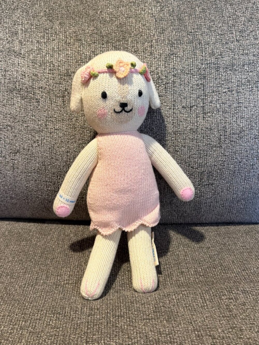 Cuddle + Kind Charlotte Dog 13" Knit Plush Pink Dress Flower Crown